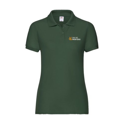 Green cotton polo shirt for women with short button placket.