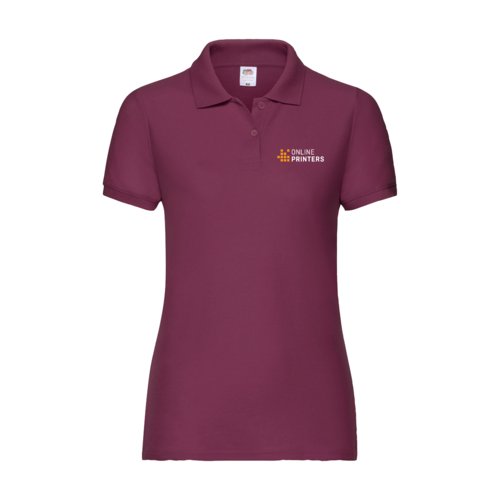 Burgundy women's polo shirt in polyester-cotton blend.