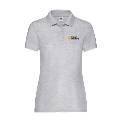 Heather gray women's polo shirt in polyester-cotton blend.