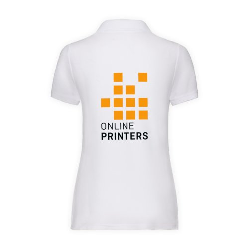 White blended fabric women's polo shirt with short sleeves.