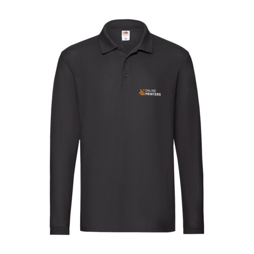 Black cotton long-sleeve polo shirt for men.
