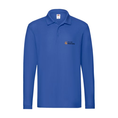 Royal blue cotton long-sleeve polo shirt with button placket.