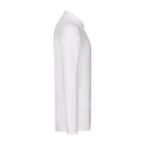White cotton long-sleeved polo shirt with button placket.