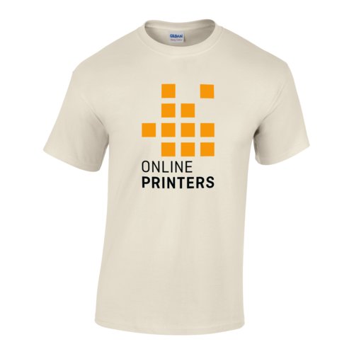 Beige cotton T-shirt for men with short sleeves.