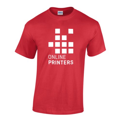 Red cotton T-shirt for men with short sleeves.