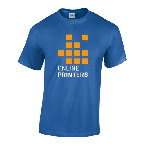 Royal blue cotton T-shirt with short sleeves.