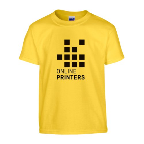 Yellow cotton T-shirt, unisex fit, with short sleeves.