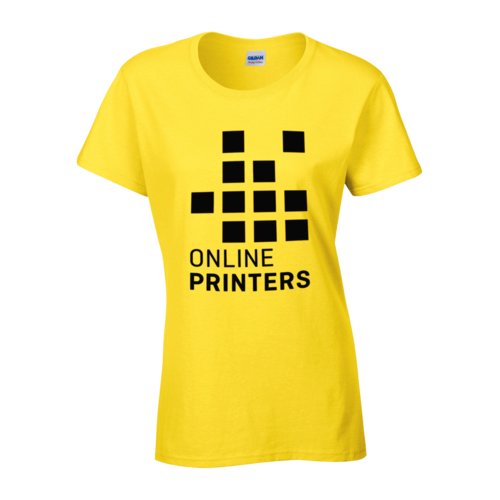 Yellow cotton T-shirt for women with round neck.