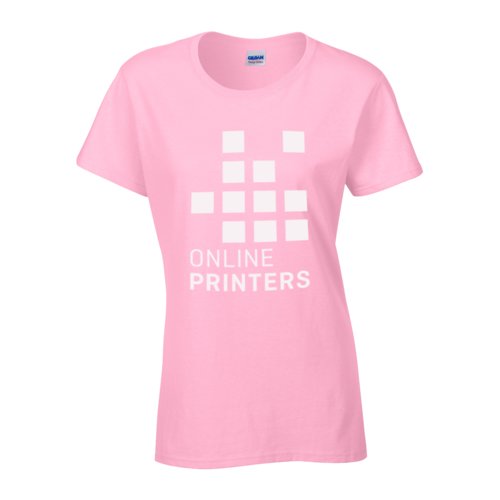 Light pink cotton T-shirt for women with short sleeves.
