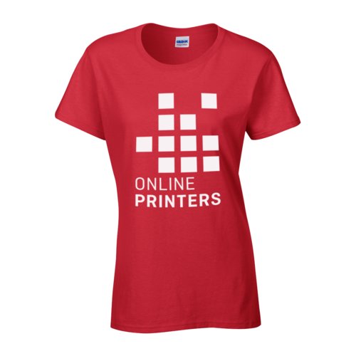 Red cotton T-shirt for women with short sleeves.