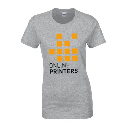 Gray cotton T-shirt for women with short sleeves.