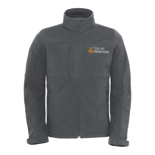 Dark gray polyester-elastane softshell jacket with zipper.