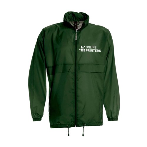 Lightweight windbreaker jacket with full zipper and hood.