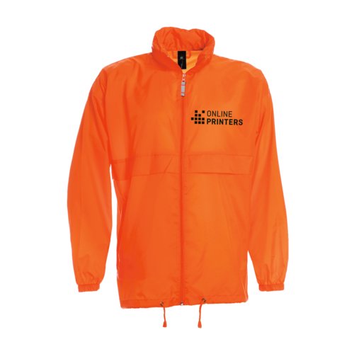 Orange nylon windbreaker with full zipper.