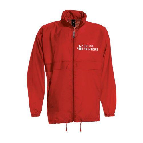 Red nylon windbreaker for men with full zipper.