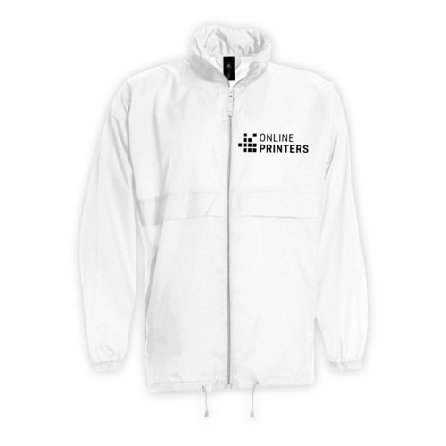 White nylon windbreaker for men with zipper.
