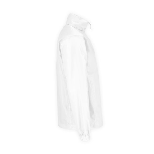 White polyester windbreaker for men with zipper.