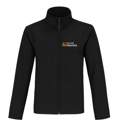 Black softshell jacket made of polyester-elastane blend with full zipper.