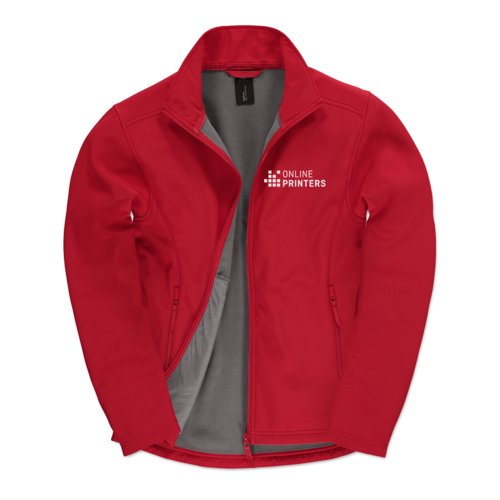 Red polyester and elastane softshell jacket for men with zipper.