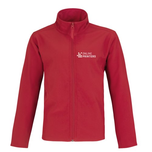 Red softshell jacket made of polyester and elastane with full zipper.