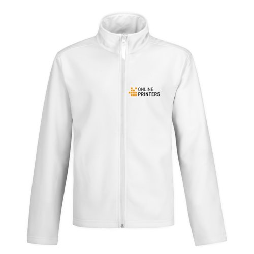 White softshell jacket made of polyester and elastane with full zipper.