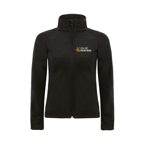 Black softshell jacket with full zip and stand-up collar.