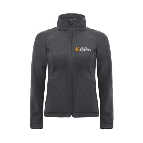Dark gray softshell jacket made of polyester-elastane blend for women.