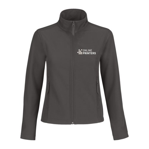 Dark gray polyester and elastane softshell jacket with zipper.