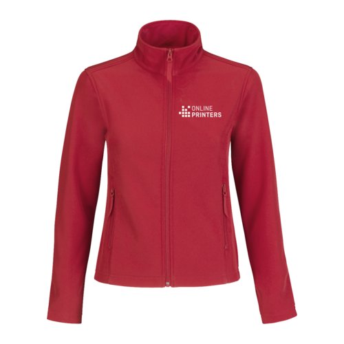 Red polyester and elastane softshell jacket for women.
