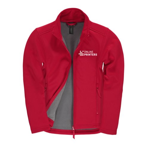 Red polyester and elastane softshell jacket for women with zipper.