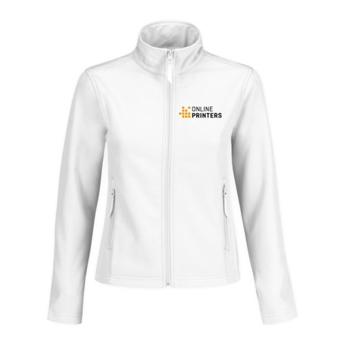 White polyester-elastane softshell jacket for women with zippered pockets.