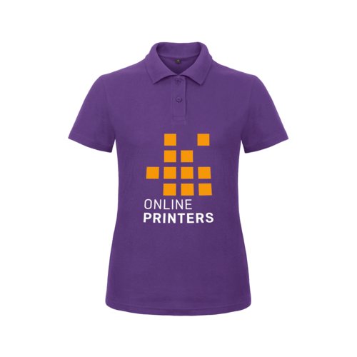 Violet women's cotton polo shirt with short button placket.
