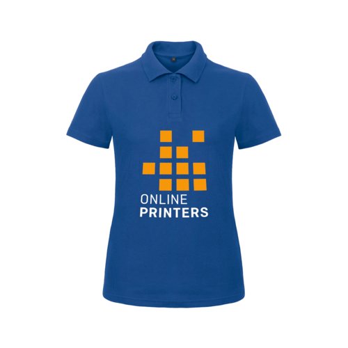 Royal blue cotton polo shirt for women with short button placket.