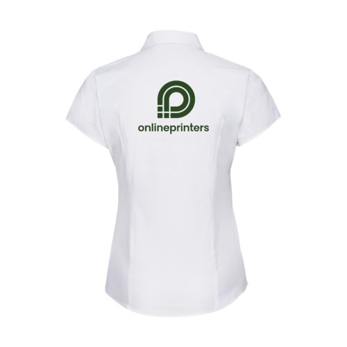 White blended cotton blouse with short sleeves and a tailored fit.