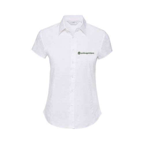 White cotton blend short-sleeve blouse for women.