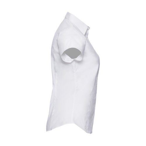 White cotton-blend blouse with short sleeves.