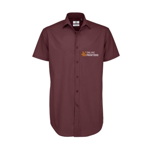 Burgundy cotton short-sleeve shirt with stretch for men.