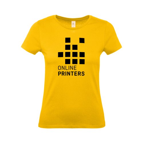 Golden yellow cotton T-shirt for women with short sleeves.