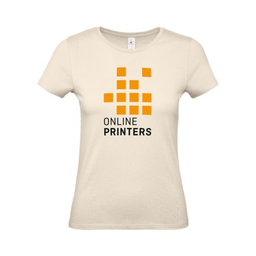 Beige cotton T-shirt for women with short sleeves.