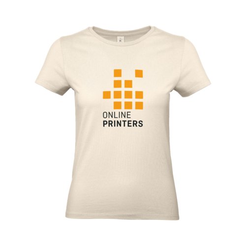 Beige women's cotton t-shirt with short sleeves.