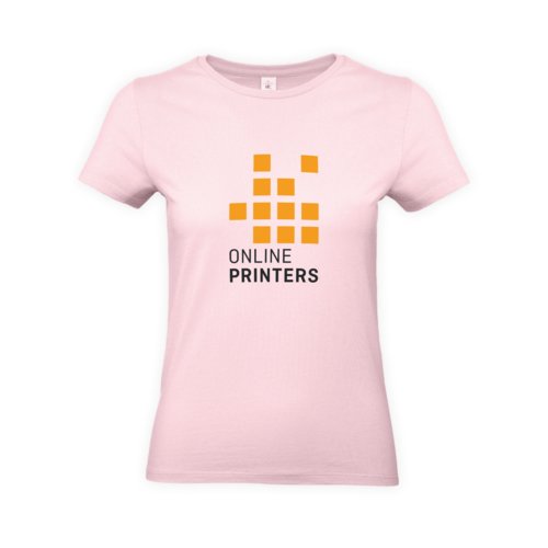 Pink women's cotton T-shirt with short sleeves and round neck.
