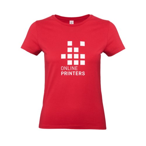 Red cotton T-shirt for women with short sleeves.