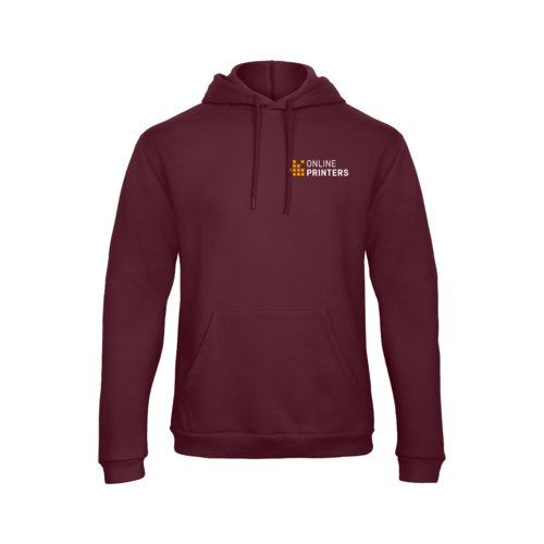 Burgundy cotton blend hoodie with hood and kangaroo pocket.