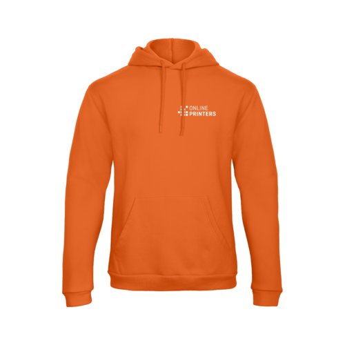 Orange blended fabric hoodie with hood and kangaroo pocket.