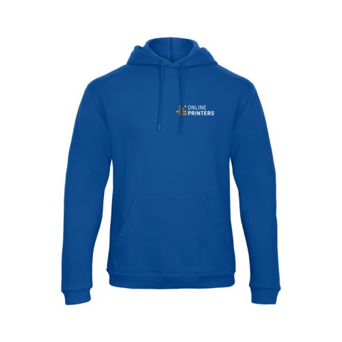 Royal blue cotton-blend hoodie with hood and kangaroo pocket.