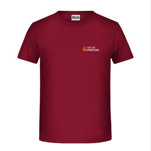 Burgundy cotton T-shirt for children with short sleeves.