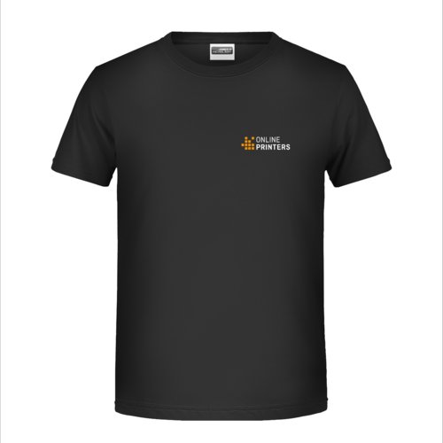 Black cotton T-shirt for kids with short sleeves.