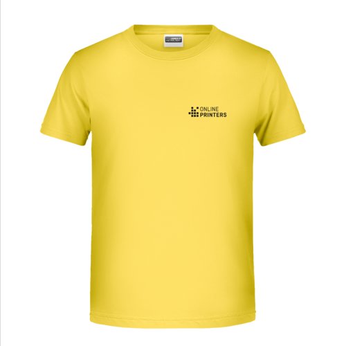Yellow cotton T-shirt for children with short sleeves.