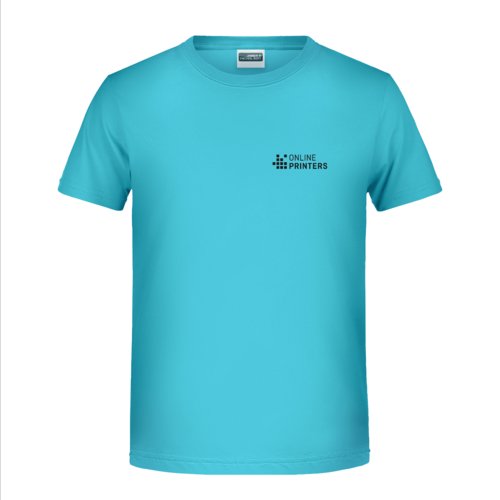 Turquoise cotton T-shirt with short sleeves.