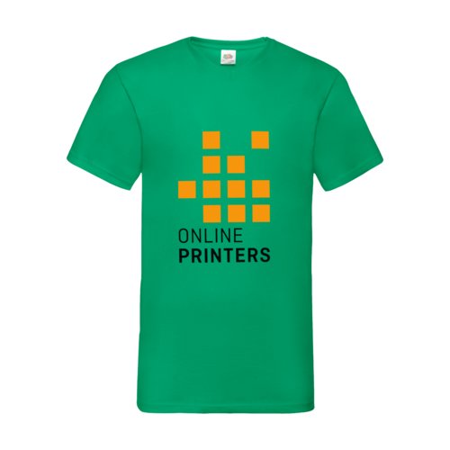 Green cotton V-neck T-shirt with short sleeves.